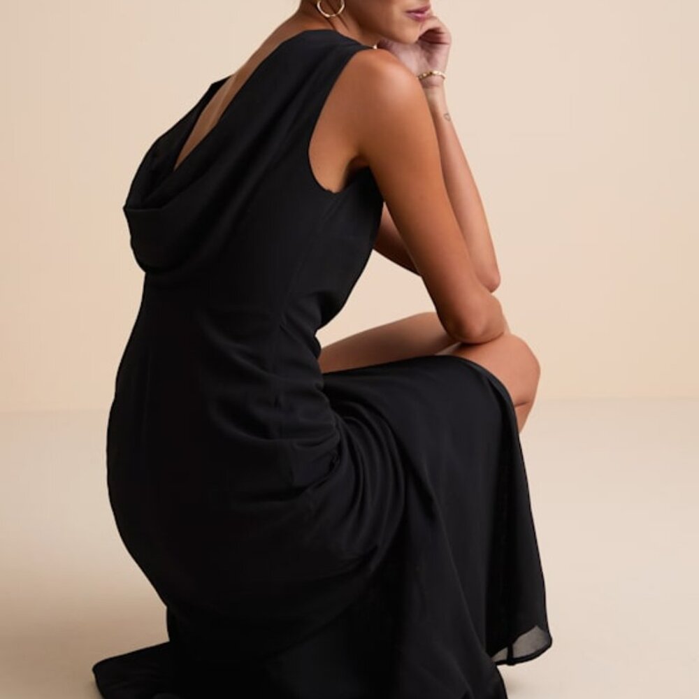 Lulus Yaneli Black Boat Neck Cowl Back Maxi Dress - Size XS